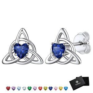 Sapphire Celtic Trinity Knot Sterling Silver Earrings Gift Box New
